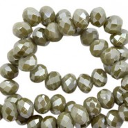 Faceted glass beads 3x2mm disc Dried herb green-pearl shine coating